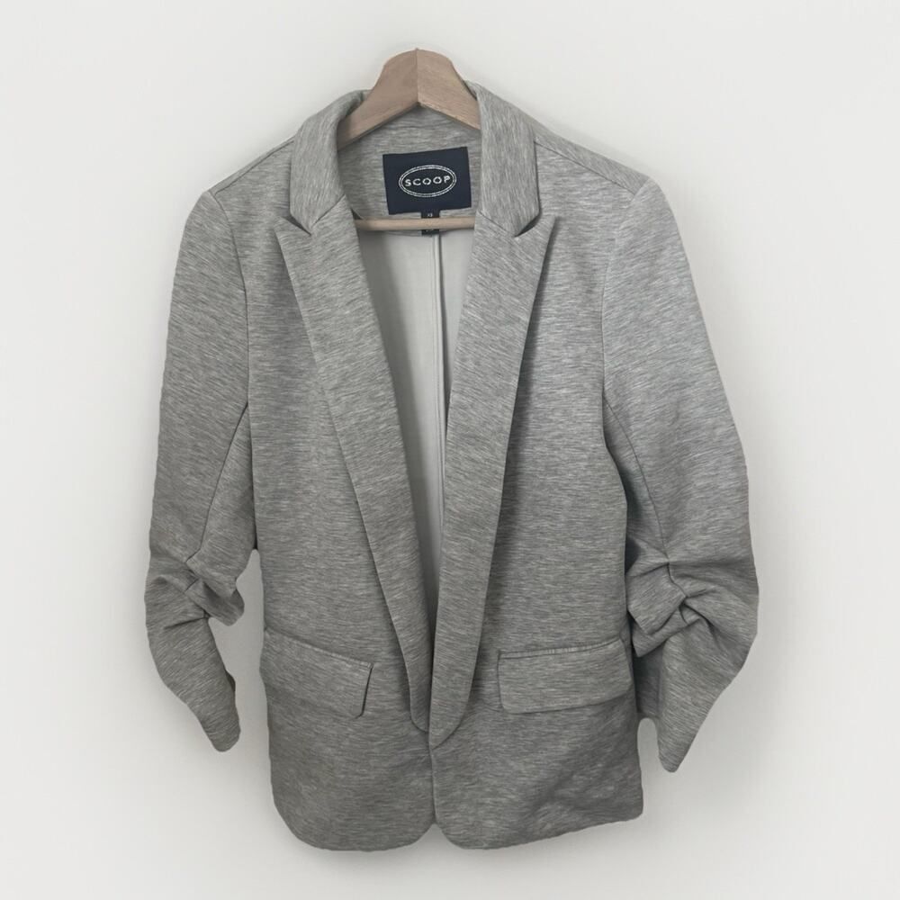 Scoop Relaxed Scuba Knit Gray Scrunch Sleeves Career Office Jacket Blazer XS